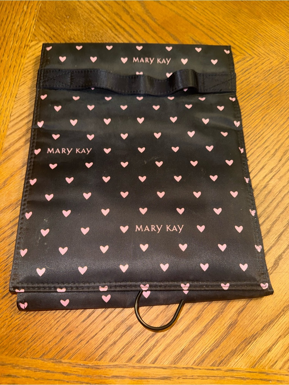 Mary Kay Travel Roll Up Cosmetic Bag Black Pink Hearts Organizer